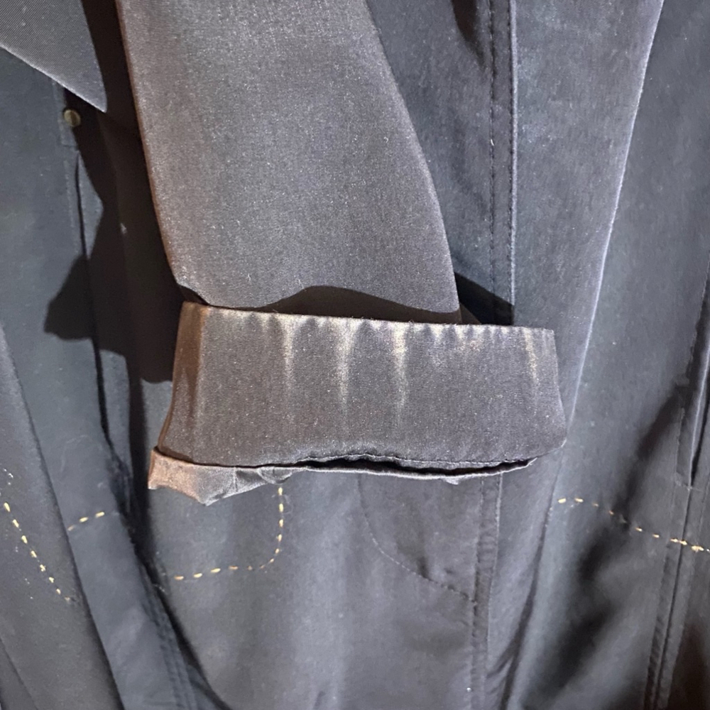 Vintage Gallery Black Hooded Rain Trench Coat Small - Picture 11 of 15